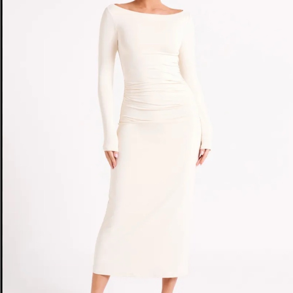 Meshki Cream Long Sleeve Nylon Dress “Anya”